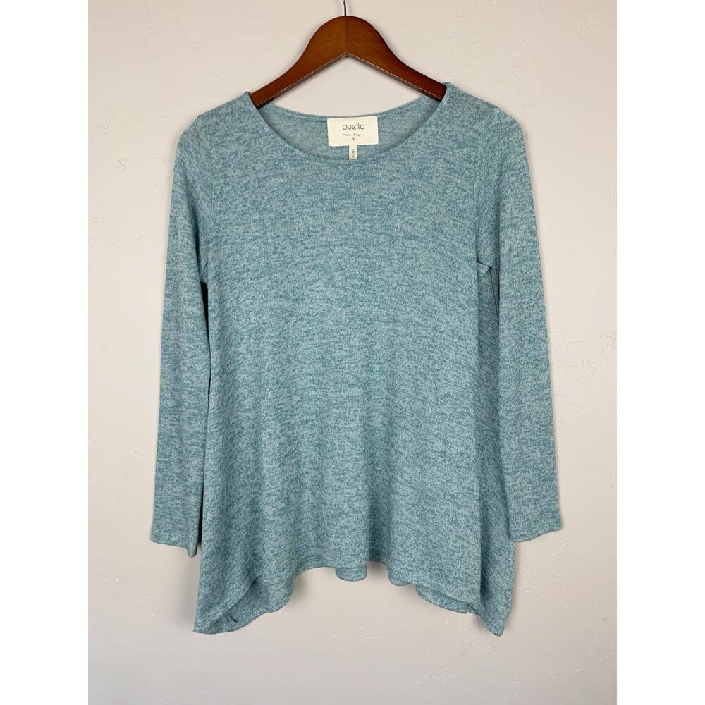 Puella Anthropologie Knit Swing Top Long Sleeve Heathered Blue Women's S